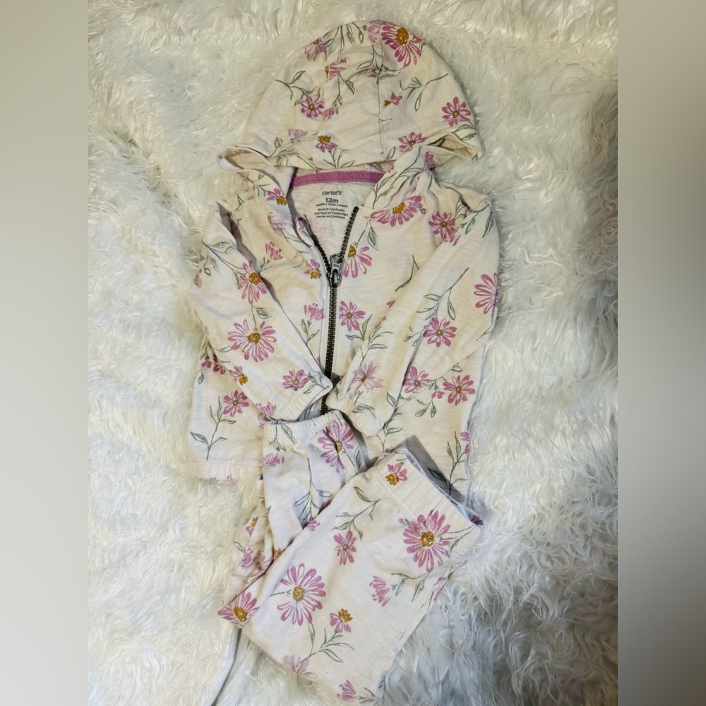 Carter’s Baby Girl Floral Hoodie & Pants Set – 12M